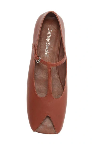 Jeffrey Campbell Keeneland T-strap Peep Toe Flat In Brown