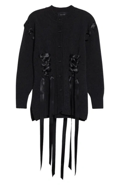 Simone Rocha Womens Charcoal Sculpted Ribbon Stretch-wool Blend Cardigan Xs In Gray