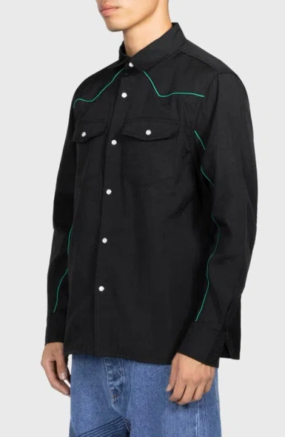 Pleasures Nylon Wester Snap-up Shirt In Black