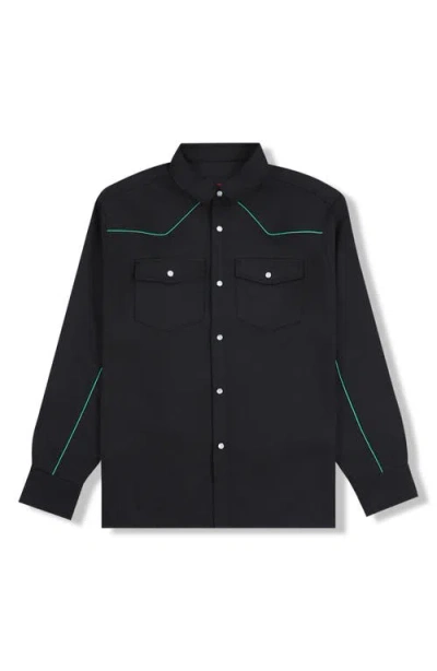 Pleasures Nylon Wester Snap-up Shirt In Black