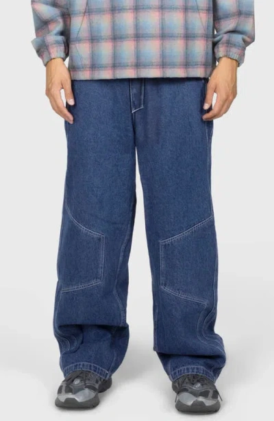 Pleasures Position Baggy Fit Wide Leg Jeans In Blue