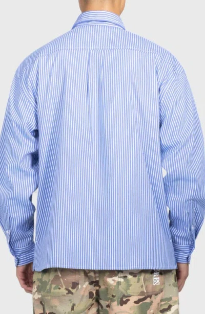 Pleasures Impact Logo Stripe Cotton Blend Button-up Shirt In Blue