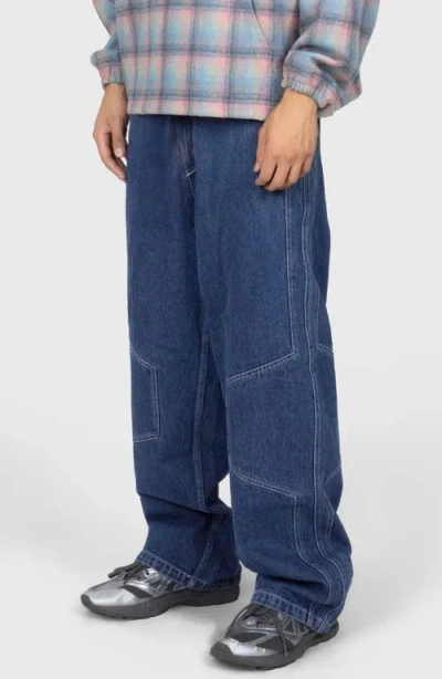 Pleasures Position Baggy Fit Wide Leg Jeans In Blue