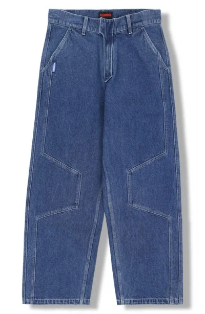 Pleasures Position Baggy Fit Wide Leg Jeans In Blue