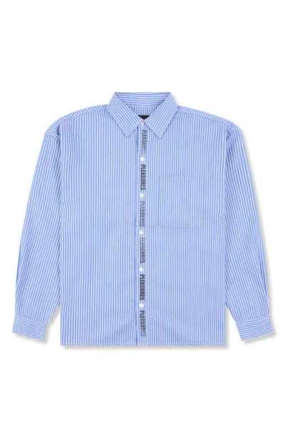 Pleasures Impact Logo Stripe Cotton Blend Button-up Shirt In Blue