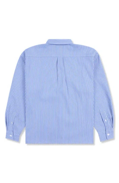 Pleasures Impact Logo Stripe Cotton Blend Button-up Shirt In Blue