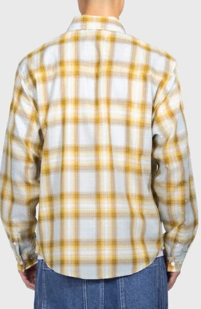 Pleasures Dizzle Plaid Crystal Embellished Button-up Shirt In Yellow
