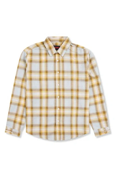 Pleasures Dizzle Plaid Crystal Embellished Button-up Shirt In Yellow