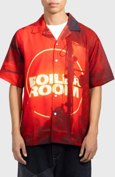 Pleasures X Boiler Room Oversize Camp Shirt In Red