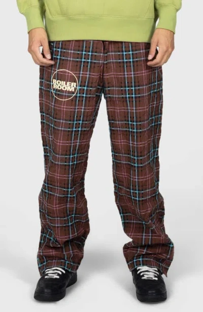 Pleasures X Boiler Room Practice Plaid Track Pants In Brown