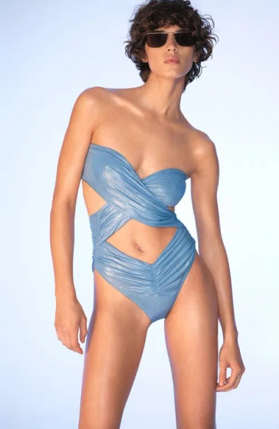 Mango Women's Shiny Finish And Cut-out Swimsuit In Blue