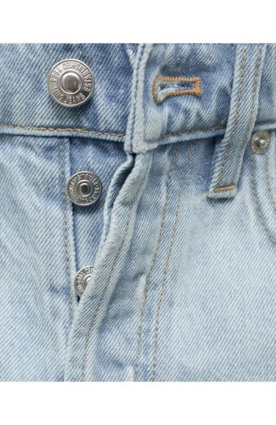 Mango Button Fly Fray Hem Denim Shorts In Blue