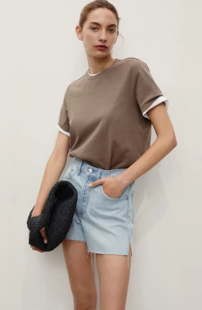 Mango Button Fly Fray Hem Denim Shorts In Blue