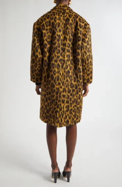 Bottega Veneta Women Multicolor Single-breasted Coat With Notched Revers And All-over Leopard Print  In Yellow
