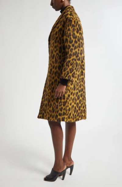 Bottega Veneta Women Multicolor Single-breasted Coat With Notched Revers And All-over Leopard Print  In Yellow