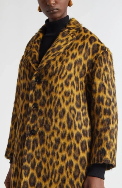 Bottega Veneta Women Multicolor Single-breasted Coat With Notched Revers And All-over Leopard Print  In Yellow