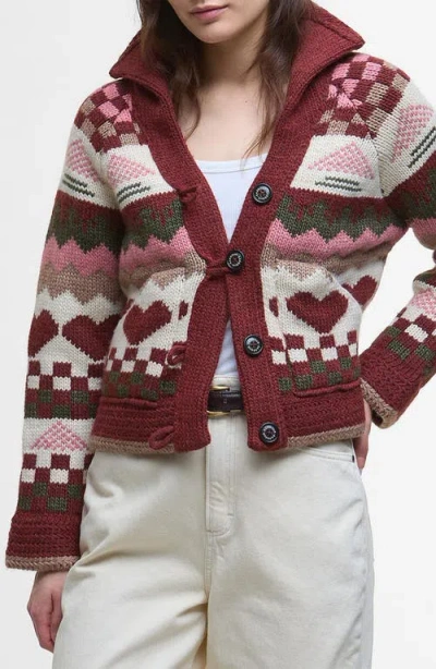 Barbour Ruby Wool Blend Shawl Collar Cardigan In Burgundy