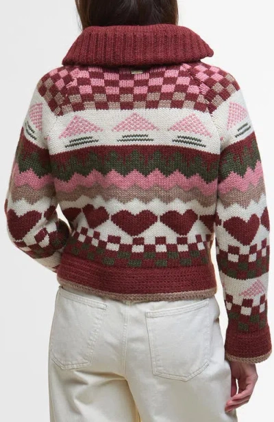 Barbour Ruby Wool Blend Shawl Collar Cardigan In Burgundy