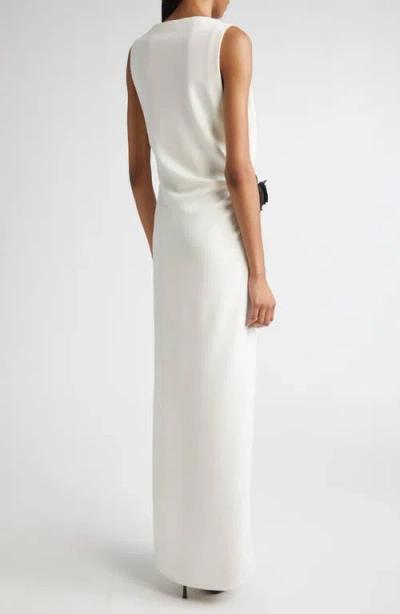 Proenza Schouler Rose-embellished Draped Maxi Evening Dress In White