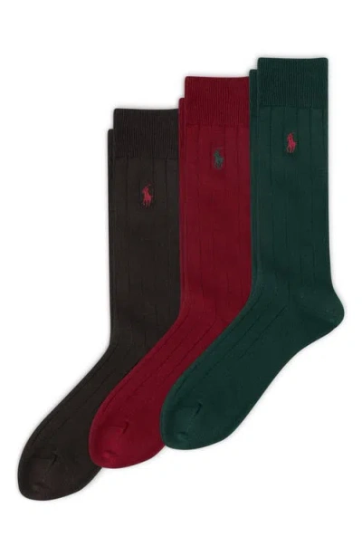Polo Ralph Lauren 3 Pack Cotton Rib Casual Men's Socks In Green