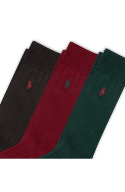Polo Ralph Lauren 3 Pack Cotton Rib Casual Men's Socks In Green