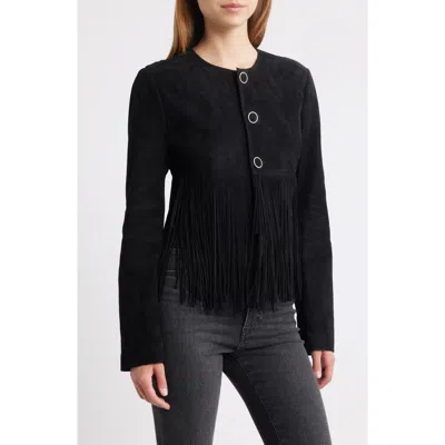 Frame Double-layered Fringed Leather Jacket In Black