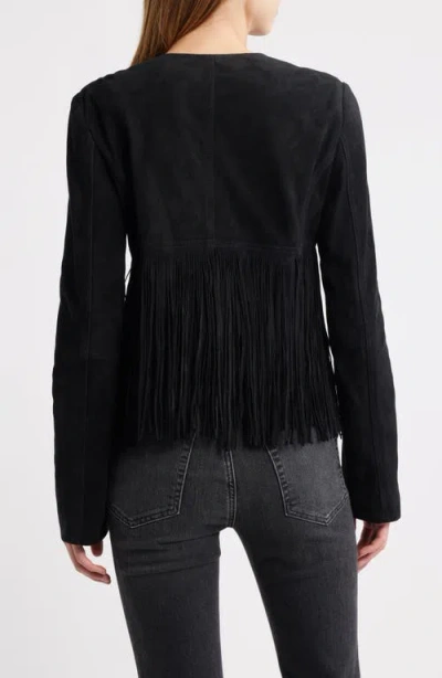 Frame Double-layered Fringed Leather Jacket In Black