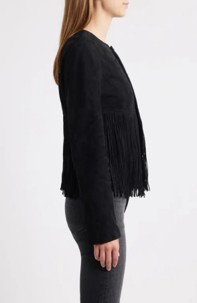 Frame Double-layered Fringed Leather Jacket In Black