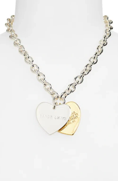 Sandy Liang Found Double Heart Pendant Necklace In Metallic