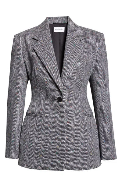 Givenchy Single-breasted Jacket In Cotton Herringbone In Gray