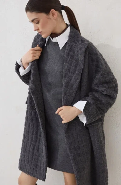 Brunello Cucinelli Crocodile-effect Coat In Gray