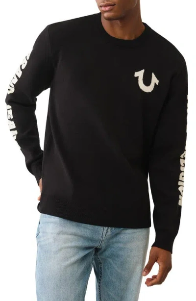 True Religion Long Sleeved Tr Logo Sweater In Black