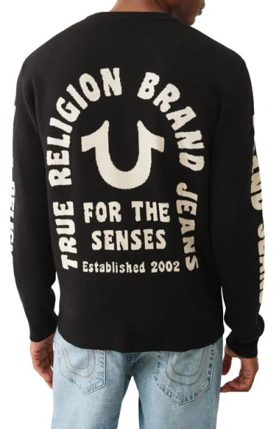 True Religion Long Sleeved Tr Logo Sweater In Black