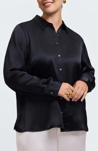 Foxcroft Bianca Satin Button-up Shirt In Multi