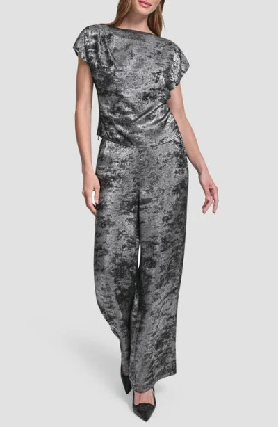 Dkny Flutter Sleeve Liquid Velvet Top In Gray