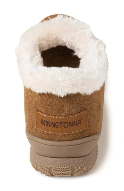 Minnetonka Eagan Faux Fur Slipper Bootie In Brown