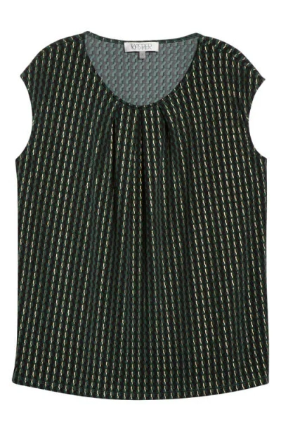 Kasper Plus Size Printed Pleat-neck Sleeveless Top In Black