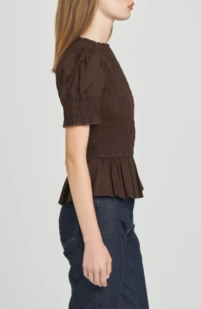Wayf Matilda Smocked Peplum Top In Brown