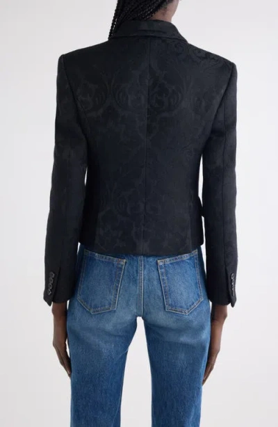 Chloé Double Breasted Floral Jacquard Wool Blend Crop Jacket In Black