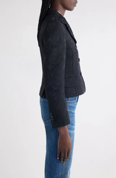 Chloé Double Breasted Floral Jacquard Wool Blend Crop Jacket In Black