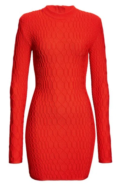 Balmain Long Sleeve Crocodile Knit Minidress In Red