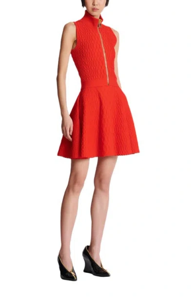 Balmain Textured High Neck Sleeveless Top In Red