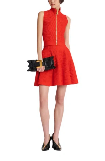 Balmain Textured High Neck Sleeveless Top In Red