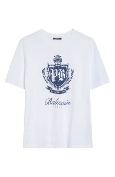 Balmain Short-sleeved T-shirt With College Emblem Print In White