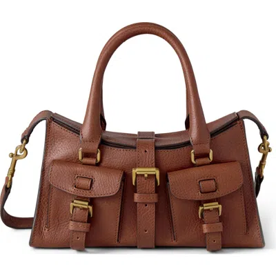 Mulberry Roxanne Brown Small Handbag With Adjustable And Removable Shoulder Strap And Two Front Pockets In Le