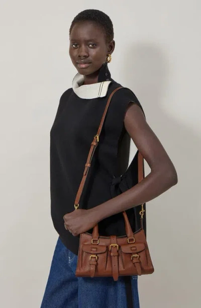 Mulberry Roxanne Brown Small Handbag With Adjustable And Removable Shoulder Strap And Two Front Pockets In Le