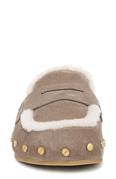 Veronica Beard Fenix Studded Shearling Loafer Mules In Brown