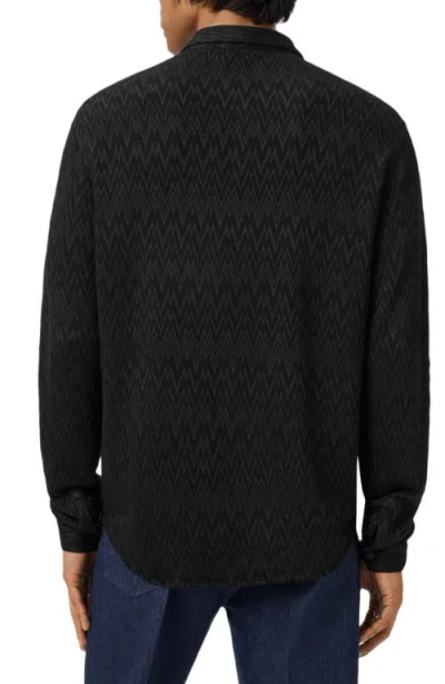 John Varvatos Redmond Herringbone Jacquard Knit Button-up Shirt In Black