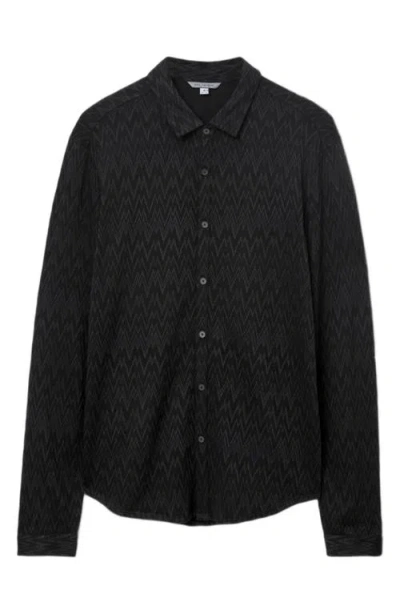 John Varvatos Redmond Herringbone Jacquard Knit Button-up Shirt In Black