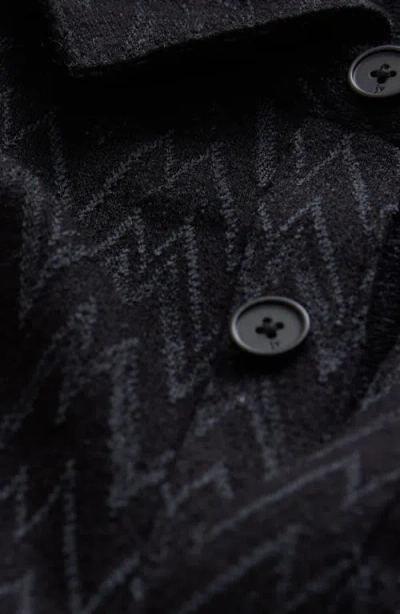 John Varvatos Redmond Herringbone Jacquard Knit Button-up Shirt In Black